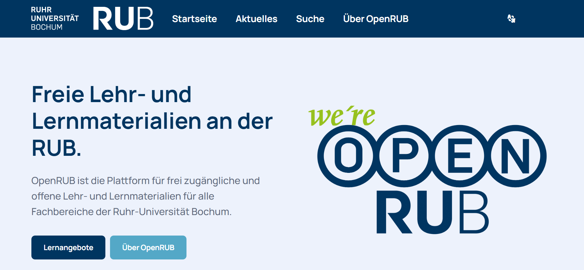 Startseite der "Open RUB", für freie Lehr- und Lernmaterialien an der RUB.