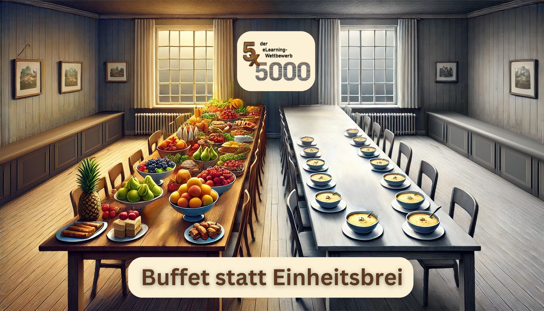 Bild zur Illustration des 5x5000 eLearning-Wettbewerbs-Mottos "Buffet statt Einheitsbrei."