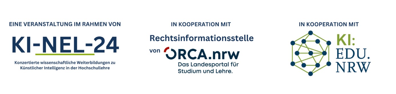 Icons der KI-NEL-24, der Rechtsinformationsstelle von ORCA.nrw und KI:EDU.NRW.