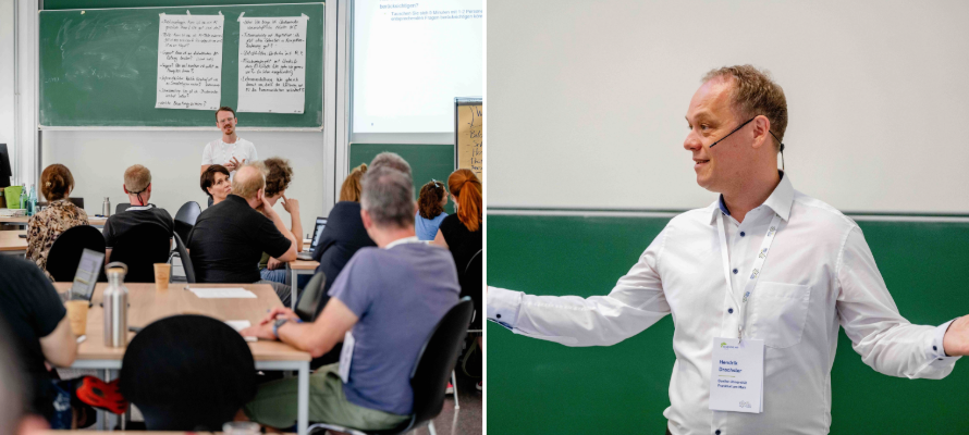 Fotocollage: Diskussion in einem Workshop und Keynotespeaker Hendrik Drachsler.