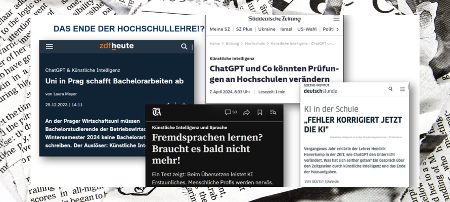 Unterschiedliche Zeitungsartikel zu ChatGPT und Künstliche Intelligenz.