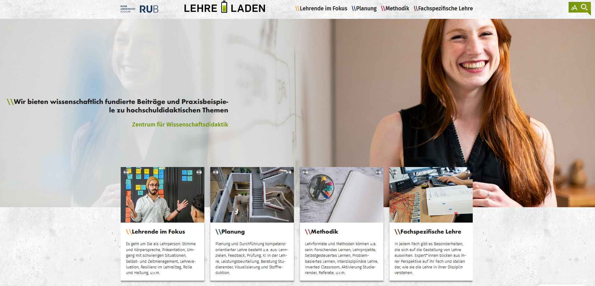 Scrrenshot der Startseite des LEHRELADENs