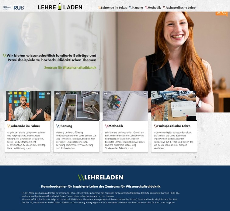 Screenshot der Startseite des LEHRELADENs