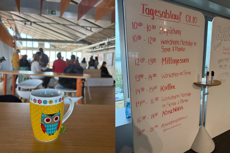 Schreibpeertutor*innen-Konferenz 2025: Bild vom Tagesablauf und Getränken