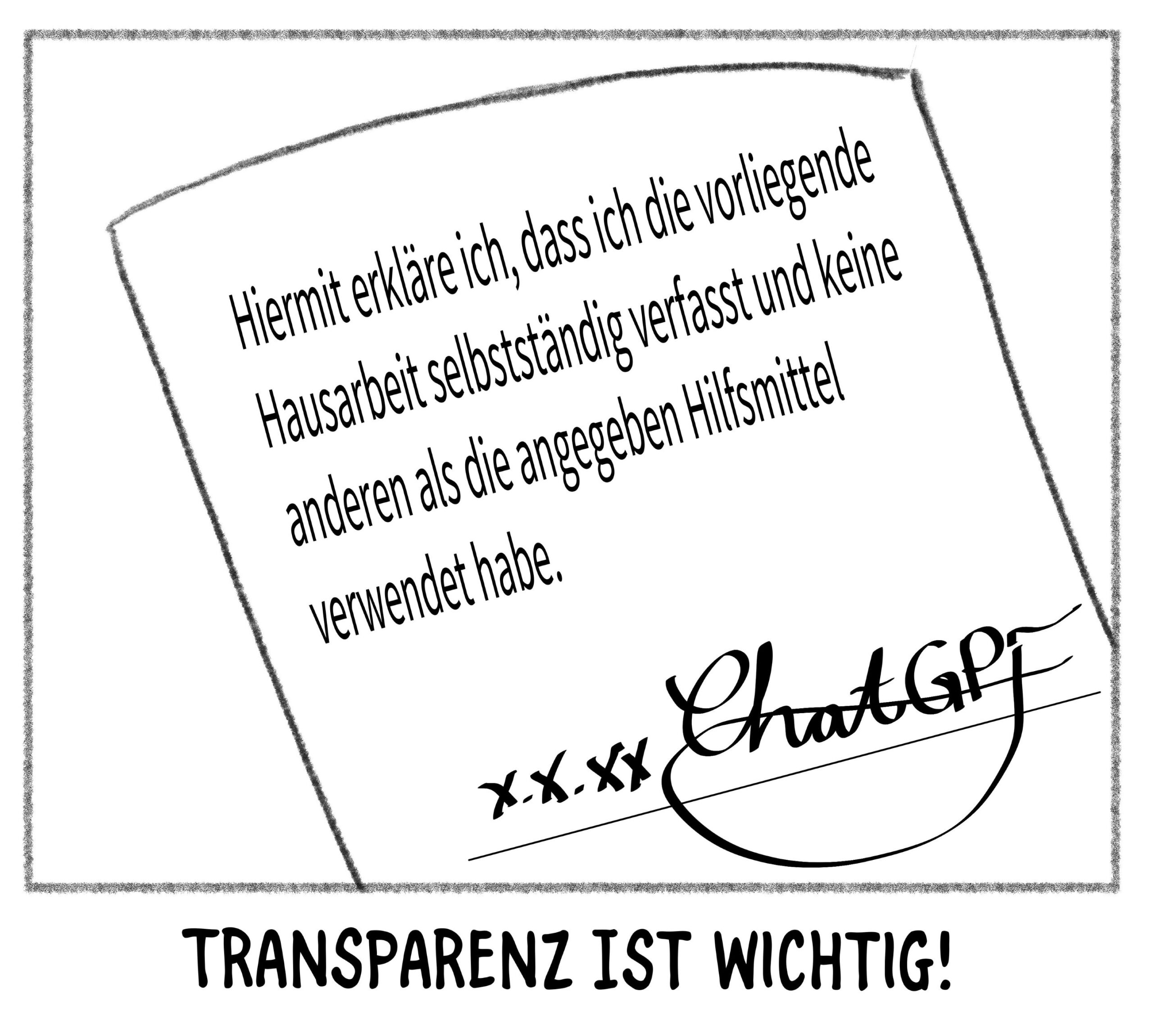 Eine Erklärung zur selbstständigen Erstellung einer Hausarbeit.