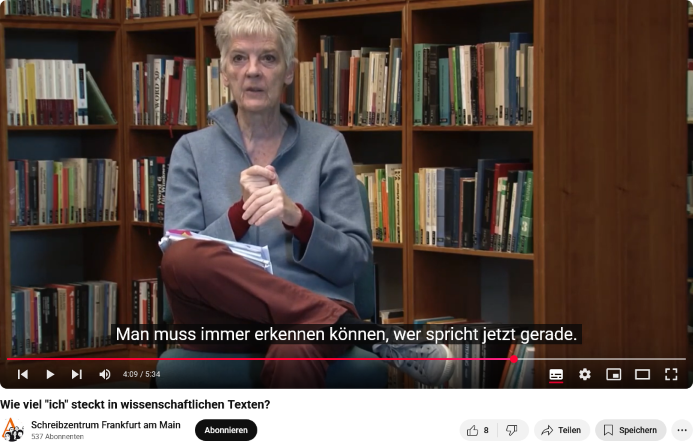 Standbild aus dem Video mit Prof.in B. Rendtorff und dem Untertitel „Man muss immer erkennen können, wer spricht jetzt gerade.“