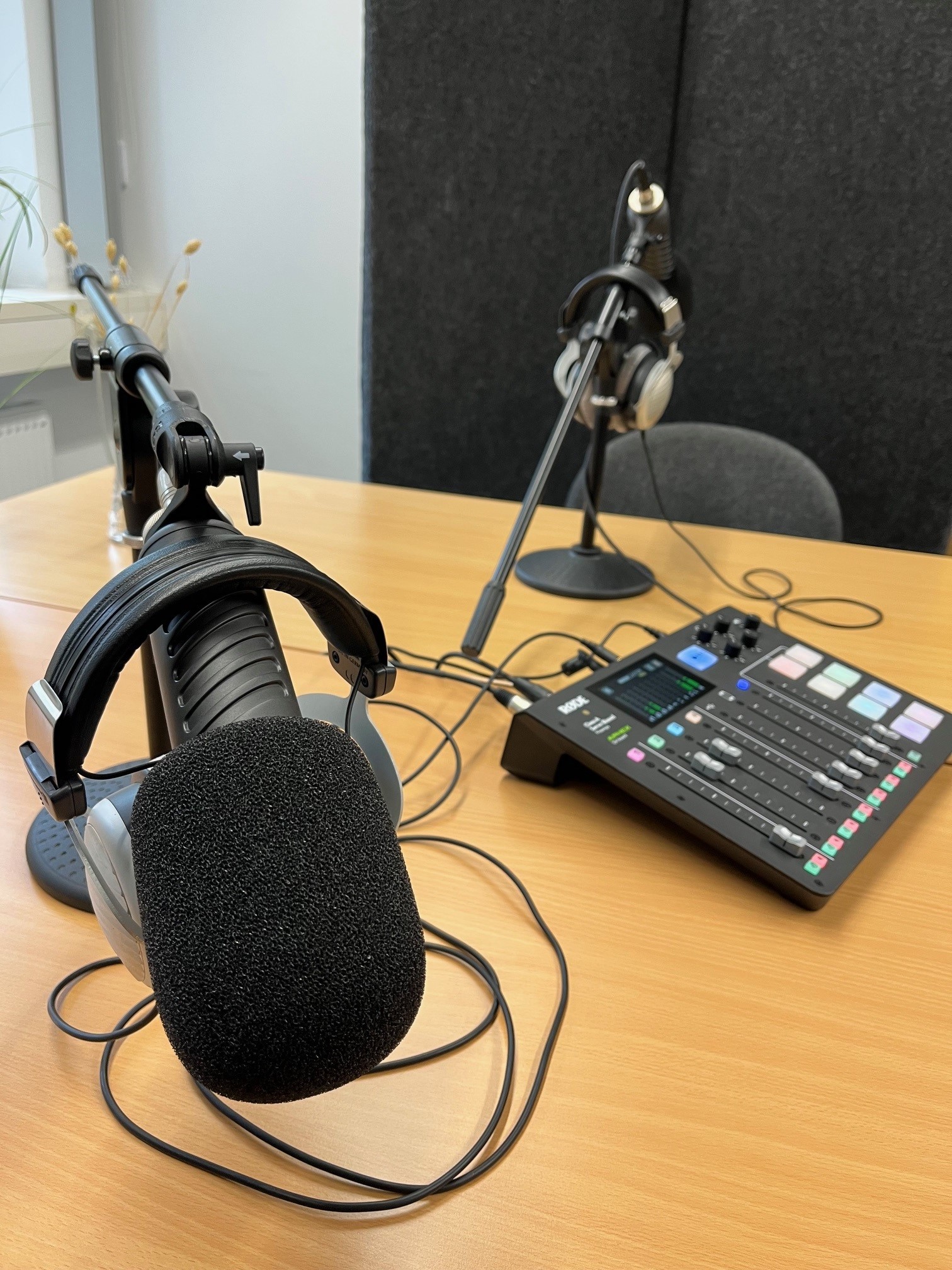 Bild von dem Equipment (zwei Mikrophone und ein Mischpult)