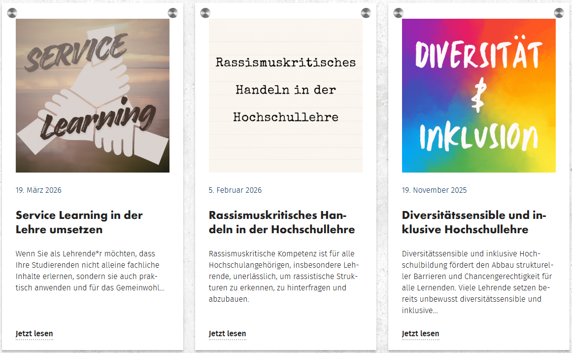 Screenshot der neusten Beitrage auf der ZfW-Website