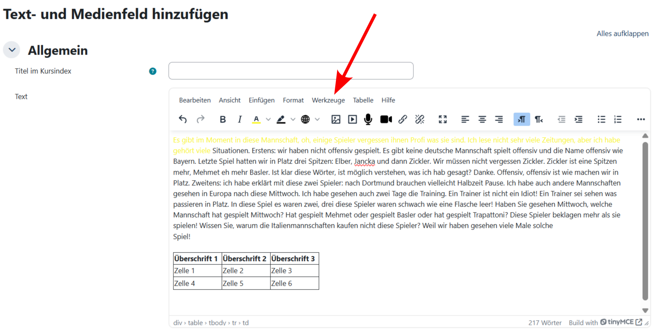 Beispielbild Moodle Barrierefreiheitsprüfung