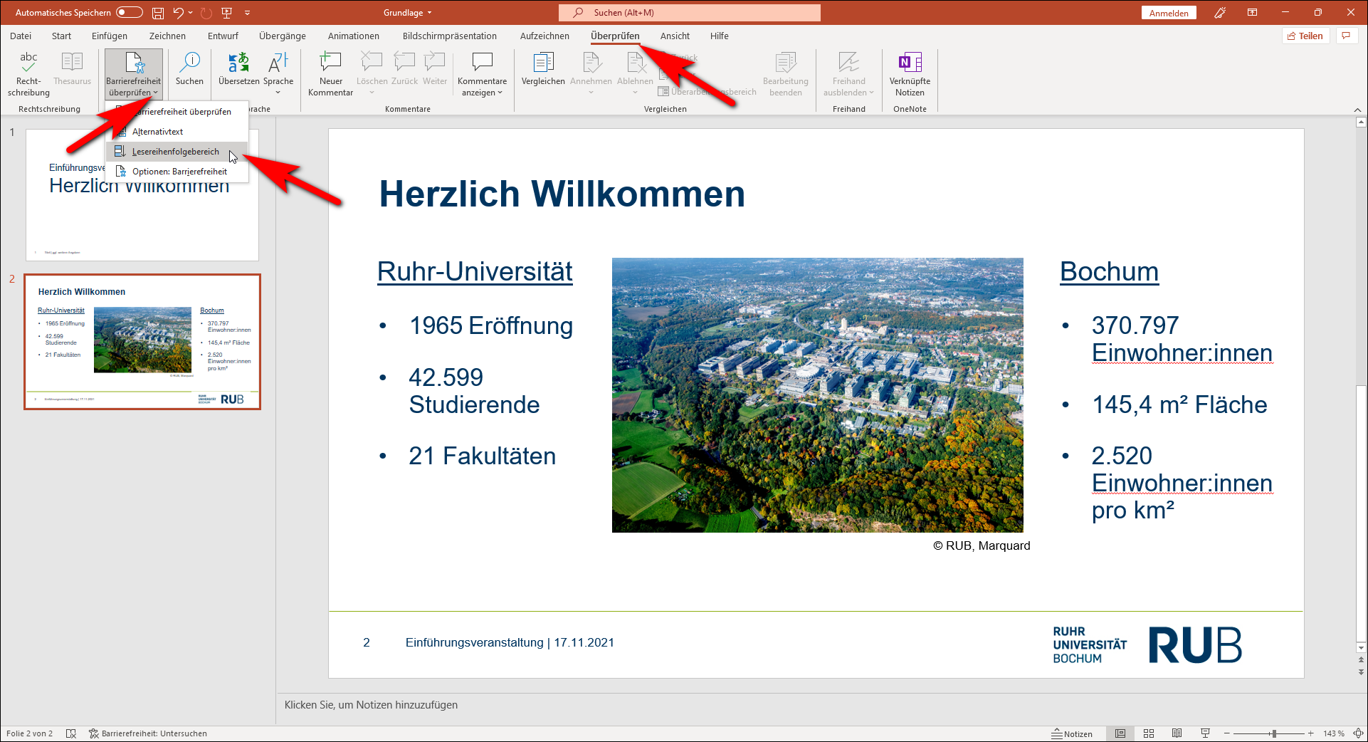 Beispielbild PowerPoint Lesereihenfolge