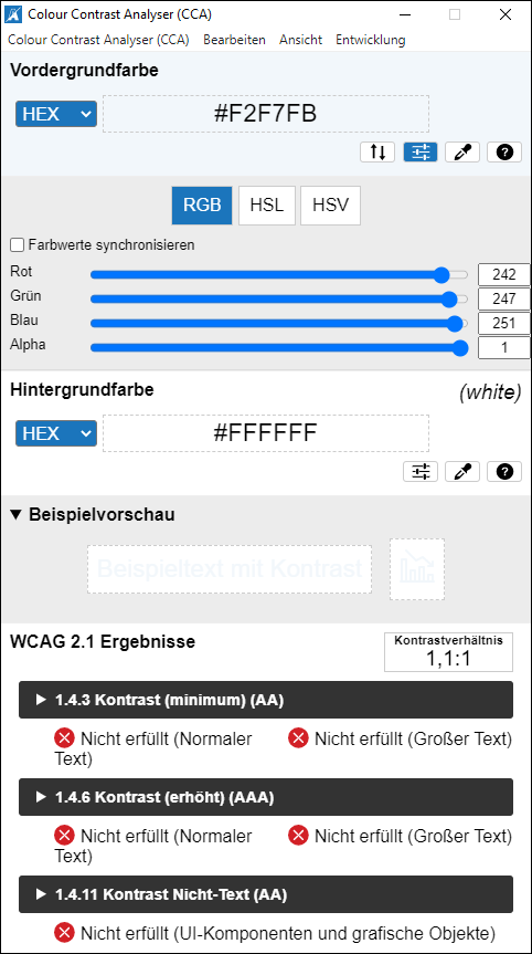 Beispielbild Anleitung Farben:Colour Contrast Analyser