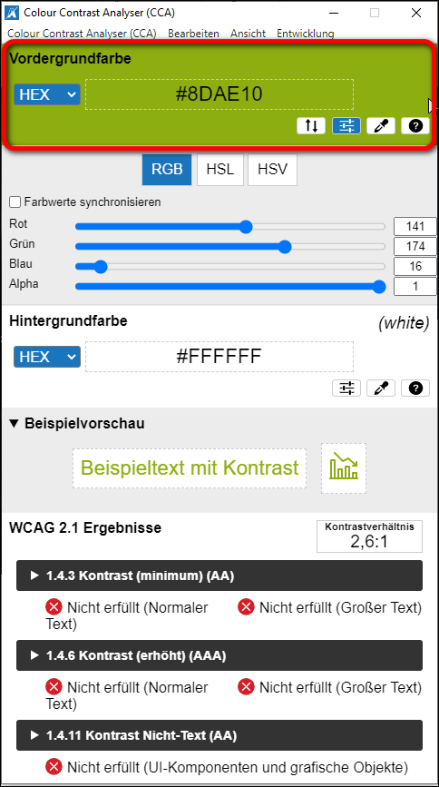 Beispielbild Anleitung Farben:Colour Contrast Analyser
