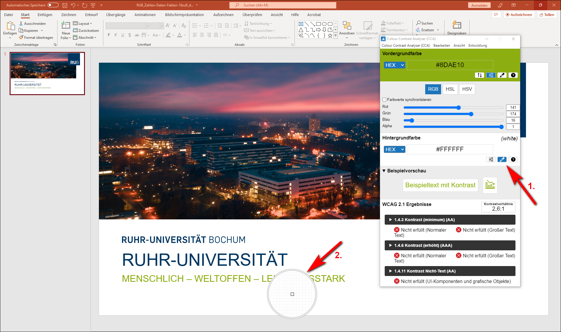 Beispielbild Anleitung Farben:Colour Contrast Analyser