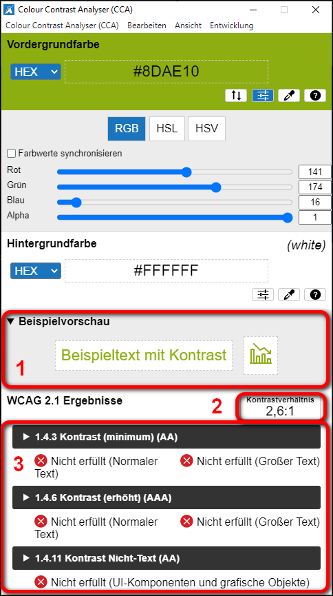Beispielbild Anleitung Farben:Colour Contrast Analyser