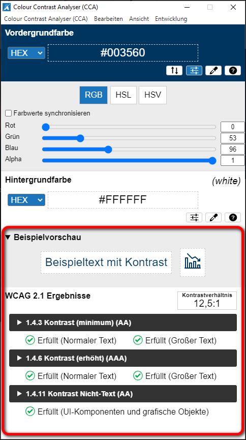 Beispielbild Anleitung Farben:Colour Contrast Analyser