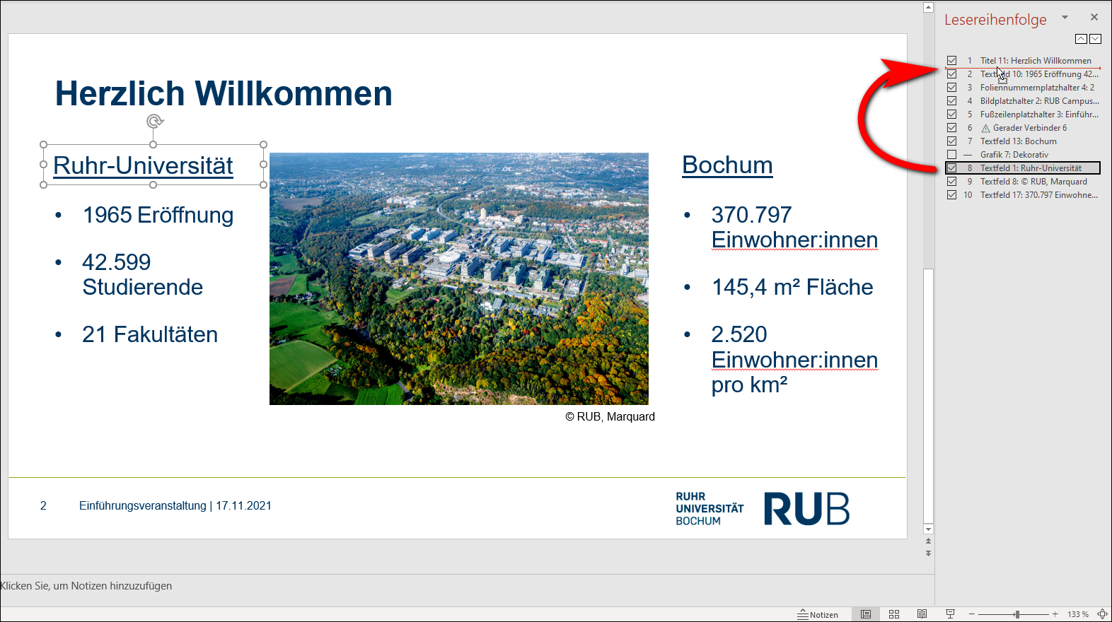 Beispielbild PowerPoint Lesereihenfolge